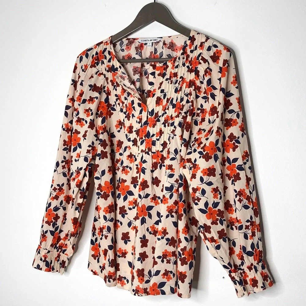 Elizabeth and James Floral Print Long Sleeve Pleated Front Blouse - Picture 10 of 11